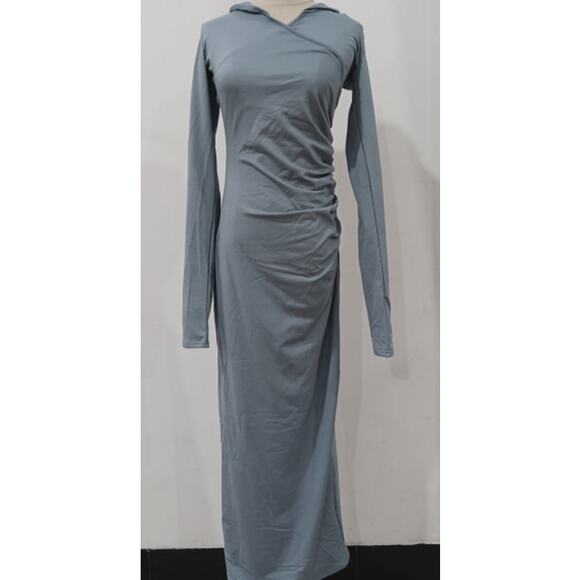 Elegant V Neck Hooded Bodycon Maxi Dress | Size Small - Picture 5 of 7
